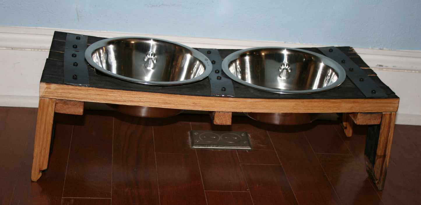 Barrel Stave Dog Feeder